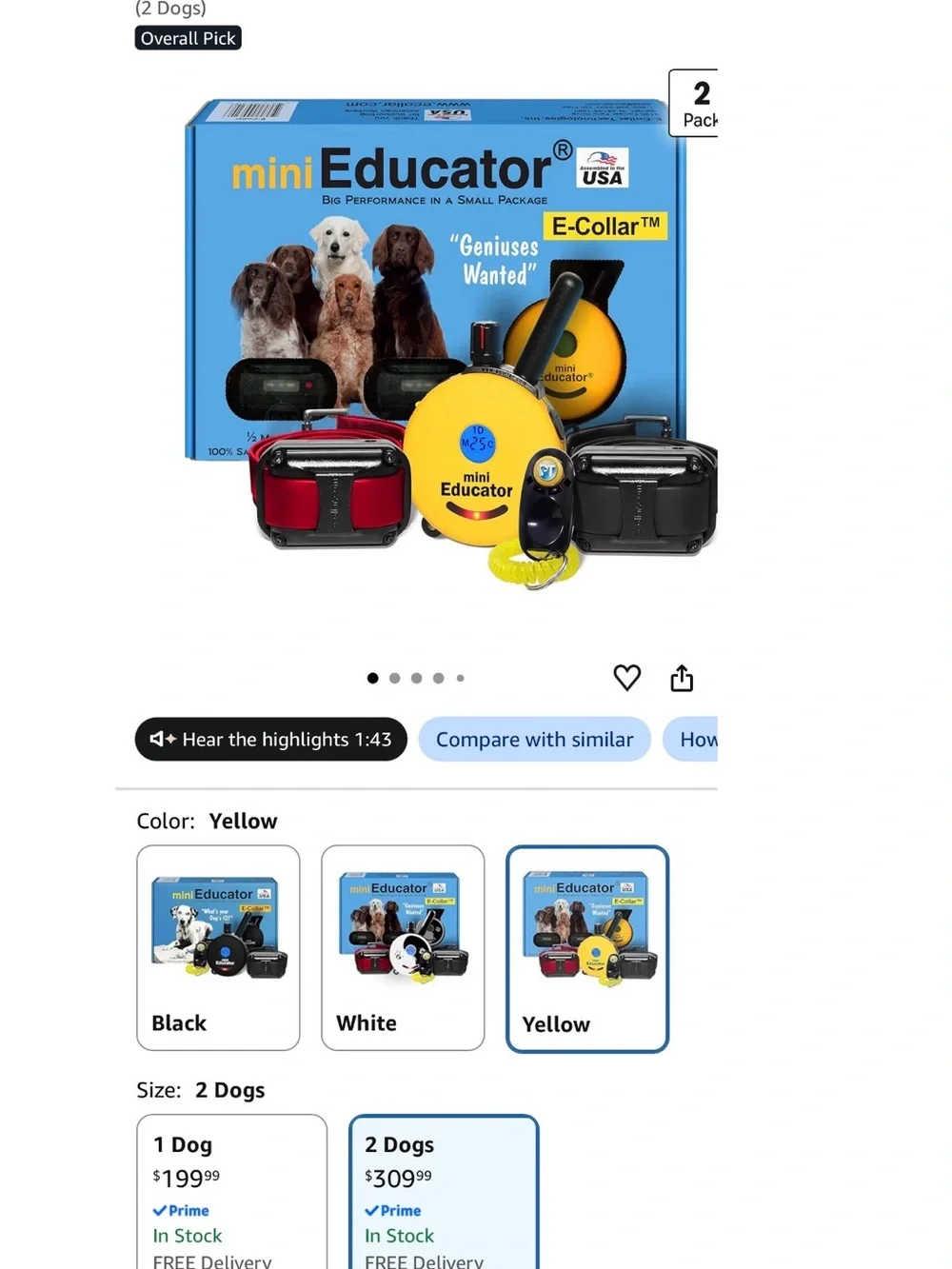 ET-302 Yellow & Black Dog Training Remote Starter Kit